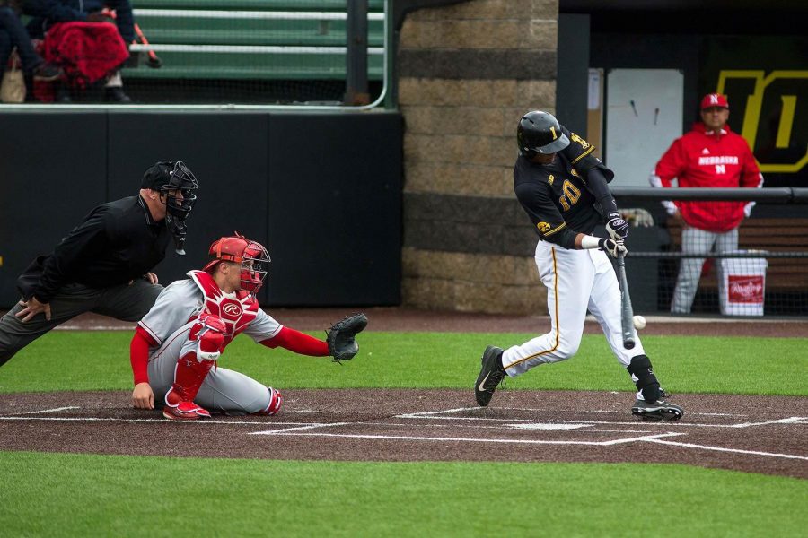 Iowa+outfielder+Joel+Booker+bats+against+Nebraska+at+Banks+Field+on+April+25.+The+Hawkeyes+defeated+the+Cornhuskers%2C+4-3.+%28The+Daily+Iowan%2FJoshua+Housing%29