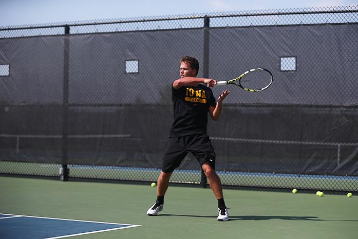 Iowa tennis player Robin Haden practices on the outdoor Hawkeye Tennis and Recreation courts on Wednesday, Sept. 2, 2015. Haden transferred from Mississippi. (The Daily Iowan/Margaret Kispert)