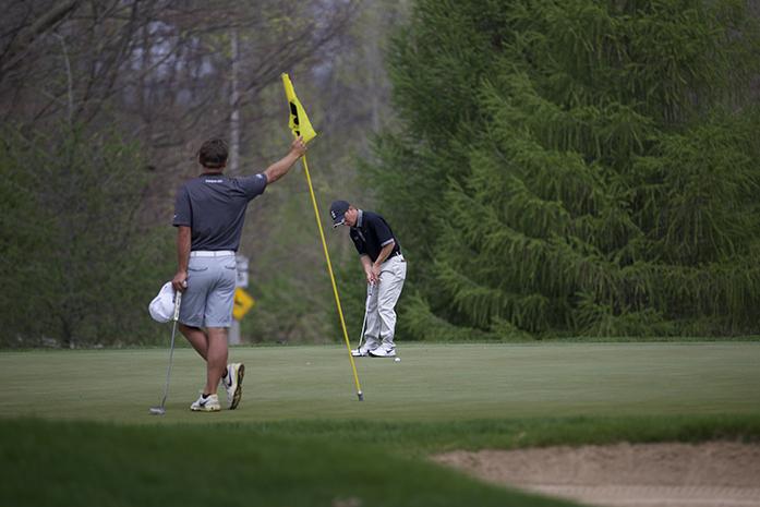 Wichita State Louis Cohen Boyer putts the ball after the Hawkeye-Great River Entertainment Invitational on Sunday, April 19, 2015. Iowa State won the tournament with a score of 847, 17-under, and Iowa came in third. (The Daily Iowan/Margaret Kispert)