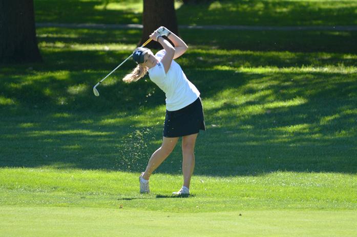 Iowa golfer Briana Midkiff drives the ball during the Diane Thomason Invitational at Finkbine on Saturday, Sept. 12, 2015. The Hawkeyes finished a three-round with 888, 25-over par with Rutgers finished second 18 strokes behind Iowa. (The Daily Iowan/Margaret Kipsert)