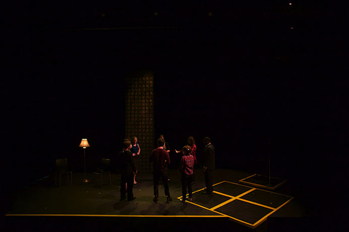 The cast of "Red All Over" takes the stage during a rehearsal on Wednesday, Oct. 28, 2015. The first performance will be on Thursday, Oct. 29 at 8pm in the Theatre Building, Theatre B. (The Daily Iowan/Lexi Brunk)