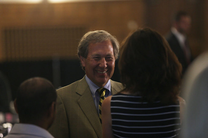 The newly appointed President Bruce Harreld talks to people of the community after a regents meeting in the IMU on Thursday, Sept. 3, 2015. Harreld is the 21st president of the University of Iowa. (The Daily Iowan/Margaret Kispert)