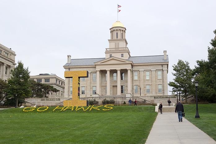 The Iowa corn monument stands behind the pentecrest on Oct. 5, 2015. This tradition has been going on for nearly a century, dating all the way back to the 1910s. (The Daily Iowan/Glenn Sonnie Wooden)