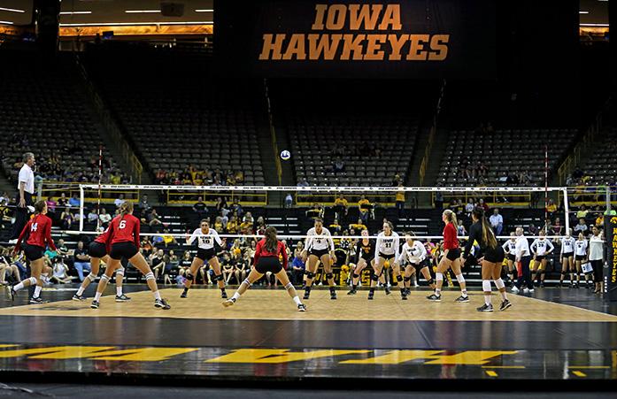Iowa+Womens+Volleyball+team+plays+against+Nebraska+team+at+Carver+Arena+on+Wednesday%2C+Sept.+23%2C+2015.+The+Hawkeyes+lost+to+the+Cornhuskers%2C+who+are+ranked+number+4+in+the+nation.+%28The+Daily+Iowan%2FLexi+Brunk%29