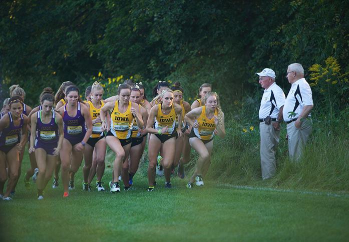 The Iowa Womens Cross Country team begin their 3k on Friday, Sep. 4, at the Ashton Cross Country Course in Iowa City, Iowa.