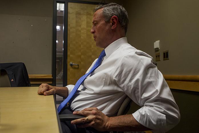 Democratic presidential candidate Martin OMalley speaks with the Daily Iowan Editorial Board on Saturday, Nov. 7, 2015. O’Malley’s appearance marked the first time a presidential candidate has met with the DI this cycle. (The Daily Iowan/Peter Kim)