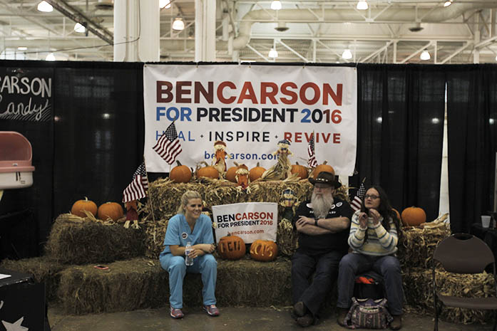 Ben Carson supporters sit at a booth Saturday October 31st, 2015 at the Growth and Opportunity Party in Des Moines. Dr. Carson was not in attendance. (The Daily Iowan/Kyle Close)