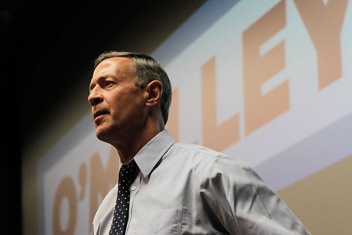 Former Maryland Governor Martin O'Malley speaks at a meet and greet in the IMU Iowa Theatre Room on Tuesday, Dec. 8, 2015. O'Malley is a Democratic candidate in the upcoming Presidential Election. (The Daily Iowan/Courtney Hawkins) 