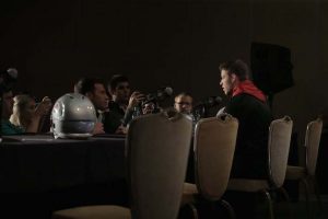 Stanford running back Christian McCaffrey talks to the press during the offensive press conference in the LA Hotel Downtown on Dec. 28.