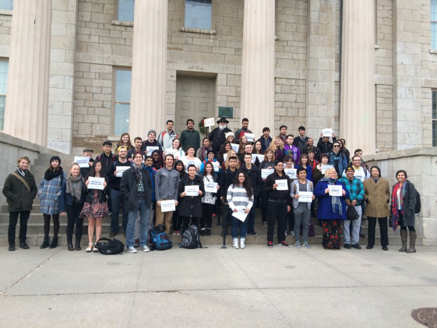 Around 60 students attended a “Rally Against Hate” on Dec. 11, 2015. (The Daily Iowan/Cindy Garcia)