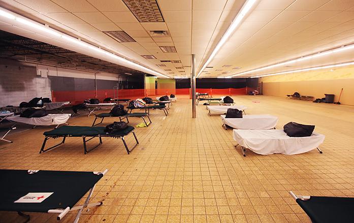 The temporary homeless shelter is seen on Tuesday, Jan. 27, 2015 in Iowa City, IA. The shelter opens in the evening and provides donated bedding and cots for those in need. (The Daily Iowan/Rachael Westergard)