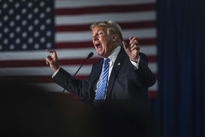 Presidential nominee Donald Trump gives a speech inside Mississippi Valley Fairgrounds in Davenport on Saturday, Dec. 5, 2015. Trump has been the leader in the polls for the GOP since he announced his candidacy. 