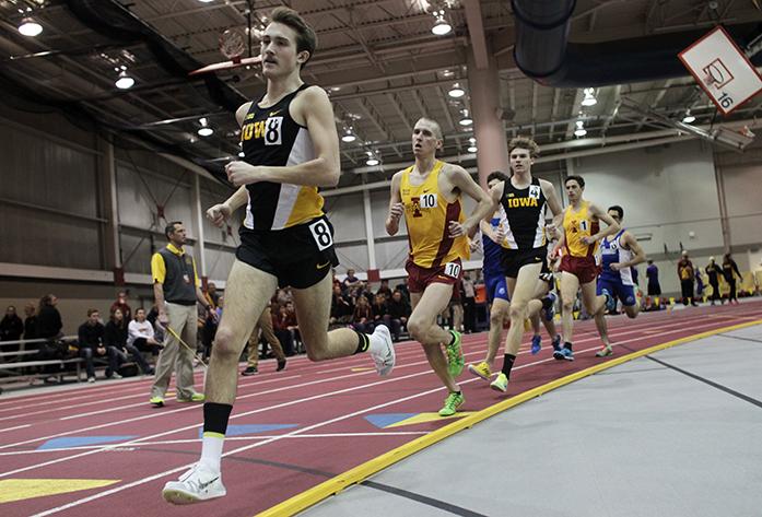 during the Big 4 Duels at the Lied Recreation Athletic Facility in Ames, IA on Saturday, Jan. 24, 2015. The Iowa men took first in the meet, and the women came in second behind UNI. (The Daily Iowan/John Theulen)