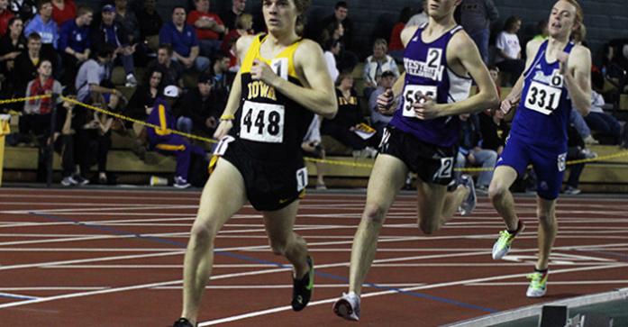 Iowa City, Iowa- Iowa's Jon Michael Brandt on his way to winning the 3000-meters at the Iowa Invitational track meet in the Iowa Recreation Building on Friday, February 17, 2012. (The Daily Iowan/Adam Wesley)