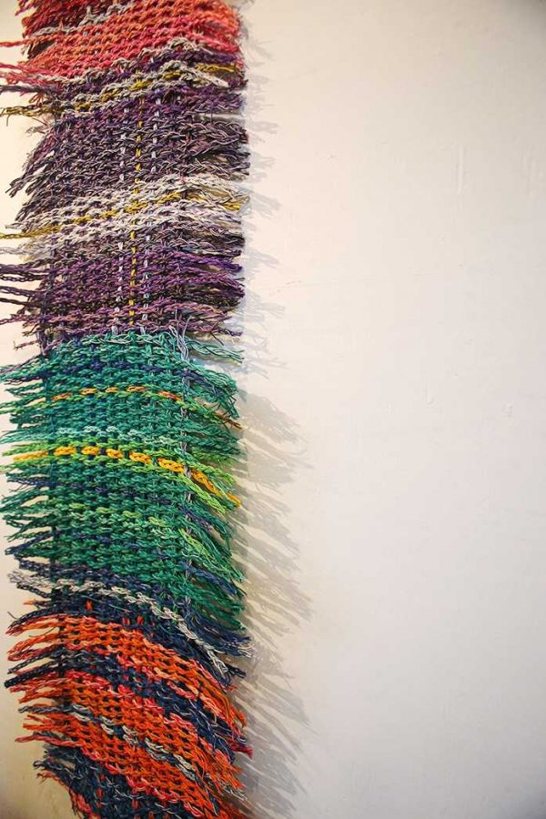 Electric Fibers III, created by Leah Burke, hangs in Public Space One during the exhibition of Maintenance Mode on Wednesday, Jan. 20, 2016. This exhibition examines the importance of labor on artistic expression. (The Daily Iowan/Valerie Burke)