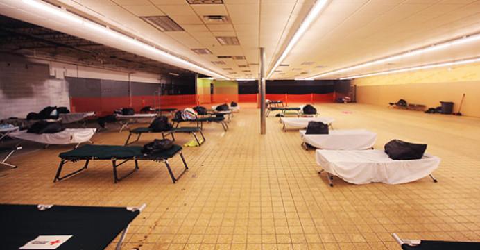 The temporary homeless shelter is seen on Tuesday, Jan. 27, 2015 in Iowa City, IA. The shelter opens in the evening and provides donated bedding and cots for those in need. (The Daily Iowan/Rachael Westergard)