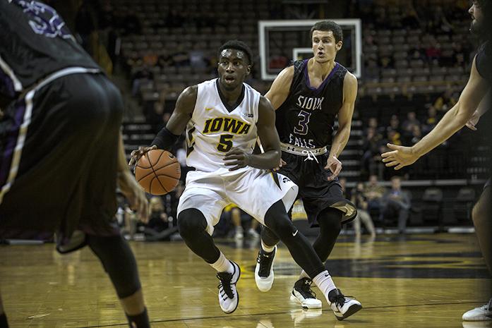 Iowa guard Anthony Clemmons drives against University of Sioux Falls in Carver-Hawkeye Arena on Thursday, Oct. 29, 2015. The Hawkeyes defeated the Cougars, 99-73. (The Daily Iowan/Joshua Housing)