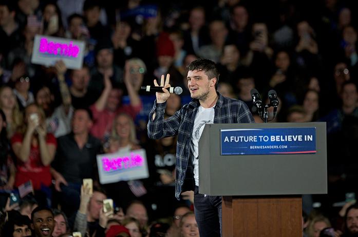 Actor Josh Hutcherson talks to a crowd of people at the University of Iowa Fieldhouse on Saturday, Jan. 30, 2016.  Hutcherson is most famous for his role in the film series Hunger Games. (The Daily Iowan/Jordan Gale)