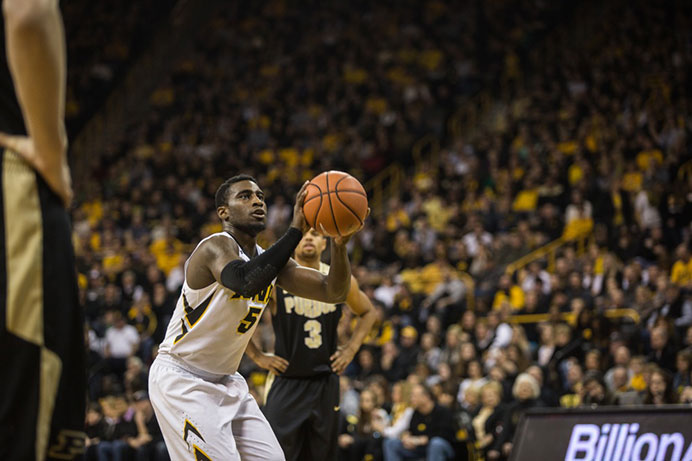Iowa guard Anthony Clemmons gets set to shoot a free throw against Purdue on Jan. 24 in Carver-Hawkeye. The Hawks won, 83-71. (The Daily Iowan/Anthony Vazquez)