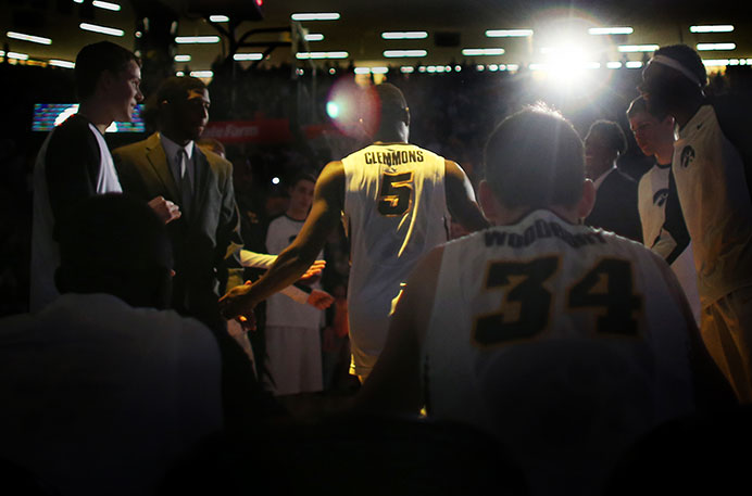 Iowa guard Anthony Clemmons is introduced as a starter before the Iowa-Nebraska game in Carver-Hawkeye Arena on Tuesday, Jan. 5. The Hawkeyes defeated the Cornhuskers, 77-66. (The Daily Iowan/Margaret Kispert)
