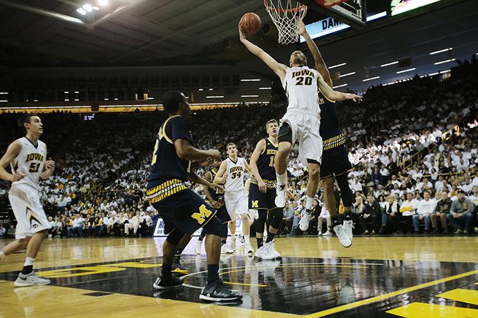 Iowa forward Jarrod Uthoff drives to a basket during the Iowa-Michigan game in Carver-Hawkeye on Jan. 17. The Hawkeyes defeated the Wolverines, 82-71. (The Daily Iowan/Margaret Kispert)