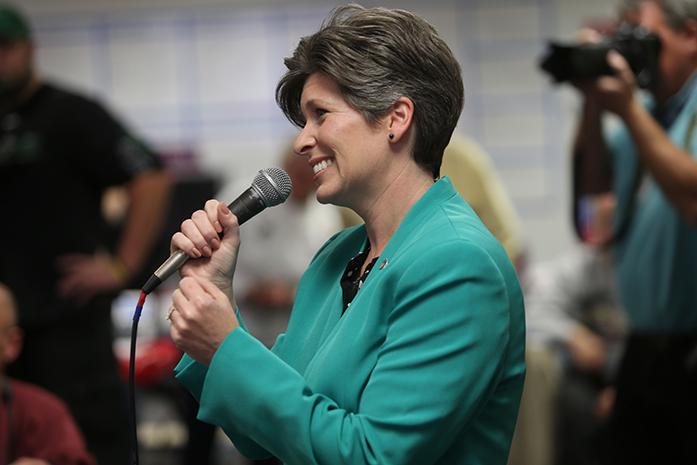Then-U.S. Senate candidate Joni Ernst delivers a speech at the Johnson County Republican headquarters in Iowa City on Monday, Nov. 3, 2014. 