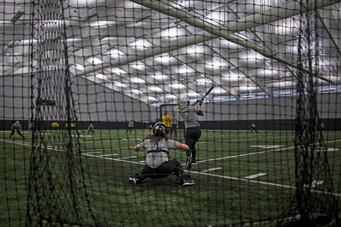 Iowa Softball team practices during the media day at the Hawkeye Tennis and Recreation Complex on Thursday, Feb. 4, 2016. Iowa opens the season Feb. 12 at the Texas A&M Corpus Christi Tournament in Corpus Christie, Texas. (The Daily Iowan/Peter Kim)