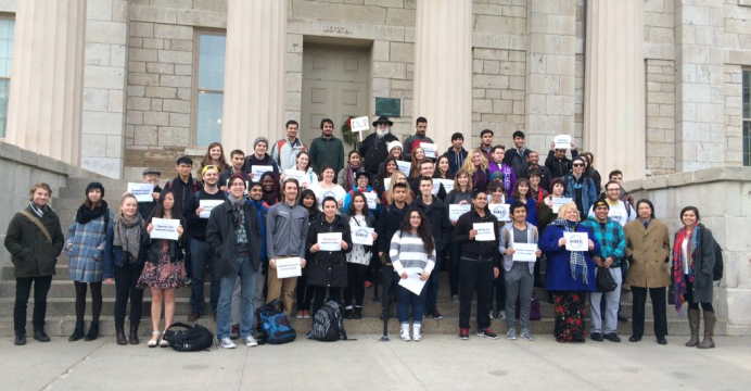 Around 60 students attended a “Rally Against Hate” on Dec. 11, 2015. (The Daily Iowan/Cindy Garcia)