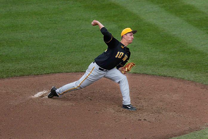 Iowas Calvin Mathews pitches the ball during the fifth game of the regional NCAA tournament against Oregon at Hammons Field in Springfield, Missourion Sunday, May 31, 2015. The Hawkeyes defeated the Ducks in the 11th inning, 2-1. (The Daily Iowan/Margaret Kispert)