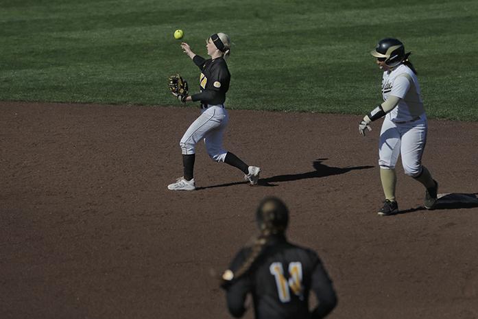 Iowas+Claire+Fritsch+returns+the+ball+to+a+teammate+during+the+second+game+of+the+series+against+Purdue+at+Bob+Pearl+Softball+Field+on+Saturday%2C+April+2016.+The+Boilermakers+defeated+the+Hawkeyes%2C+8-7.+%28The+Daily+Iowan%2FBrooklynn+Kascel%29