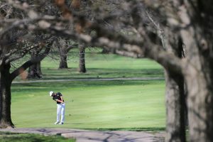 Iowa golfer Carson Schaake hits the ball off the fairway during the Iowa Invitational at Finkbine Golf Course on Sunday, April 17, 2016. 