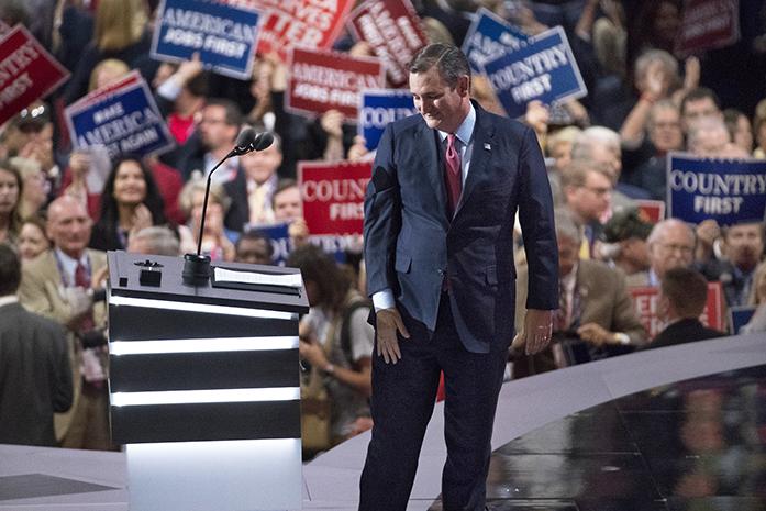Sen. Ted Cruz, R-Texas, walks from the podium after speaking during the Republican National Convention, Wednesday, July 20, 2016, in Cleveland. (AP Photo/Evan Vucci)