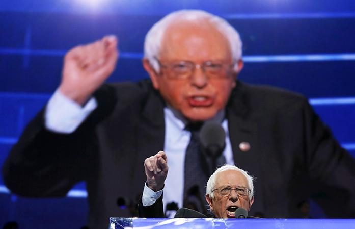 Former Democratic Presidential candidate, Sen. Bernie Sanders, I-Vt., speaks during the first day of the Democratic National Convention in Philadelphia , Monday, July 25, 2016. (AP Photo/Carolyn Kaster)