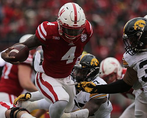 Nebraska quarterback Tommy Armstrong Jr. rushes during the Iowa-Nebraska game at Memorial Stadium on Nov. 27, 2015. The Hawkeyes defeated the Cornhuskers, 28-20, to finish off a perfect regular season. (The Daily Iowan/File Photo)