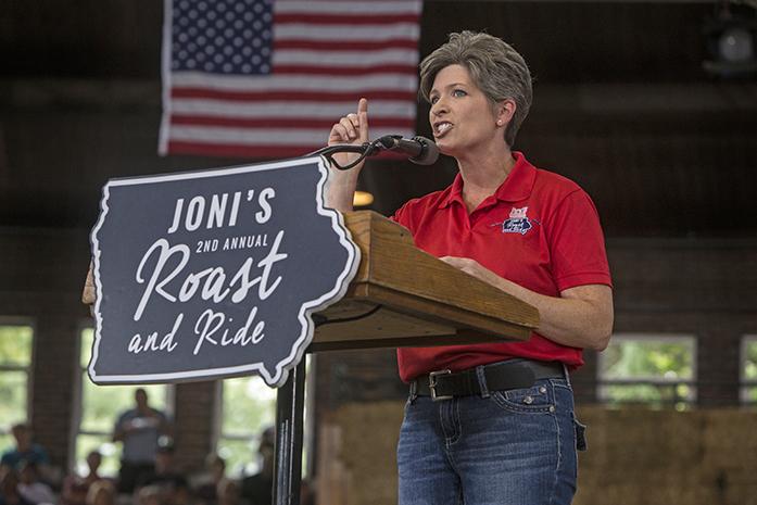 Iowa+Senator+Joni+Ernst+speaks+during+the+second+annual+Roast+and+Ride+event+in+Des+Moines+on+Saturday%2C+August+27%2C+2016.+The+event+started+with+a+42-mile+motorcycle+ride+from+the+Big+Barn+Harley-Davidson+dealership+to+the+Iowa+State+Fairgrounds+where+Ernst+hosted+a+rally+with+fellow+Republican+leaders+headlined+by+Republican+presidential+nominee+Donald+Trump.+%28The+Daily+Iowan%2FJoseph+Cress%29