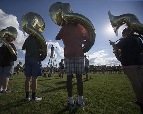 The University of Iowa Marching Band practices outside of the Tennis Complex on Thursday, Sep. 01, 2016. The marching band will perform for the first time this season on Saturday, Sep. 3. (The Daily Iowan/Brooklynn Kascel)