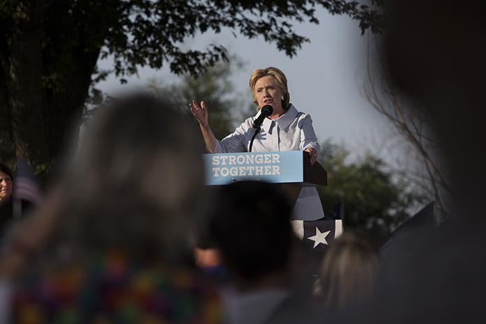 Hillary Clinton speaks to a group of labor workers at the 49th annual Salute to Labor event in Hampton, Illinois on Monday, September 5, 2016. (The Daily Iowan/Jordan Gale)