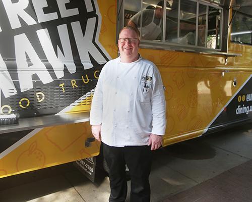 Retail chef Michael Graham put in a lot of hard work for opening day on Tuesday, September 6. The Street Hawk Food Truck is open Monday-Friday from 11am-3pm on the T. Anne Cleary Walkway. (The Daily Iowan/ Alex Kroeze)