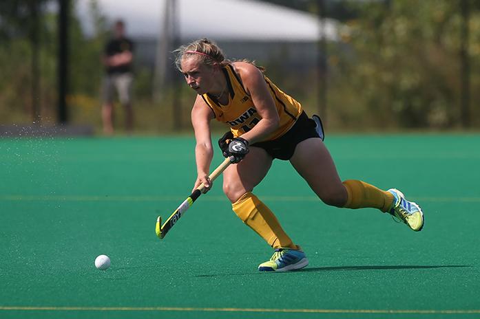 FILE - Iowa midfielder Katie Birch advances towards the circle during a field hockey game against Fairfield at Grant Field on Friday, September 2, 2016. The Hawkeyes defeated the Stags 4-1. (The Daily Iowan/Joseph Cress)