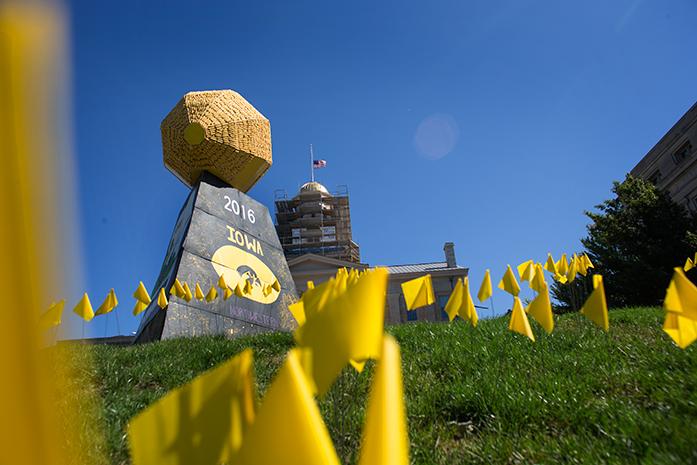 The Corn Monument stands behind the Penecrest on Thursday, September 29, 2016. The monument is the tallest in history standing 26’ 7.5” tall and weighs over two tons. (The Daily Iowan/Joseph Cress)