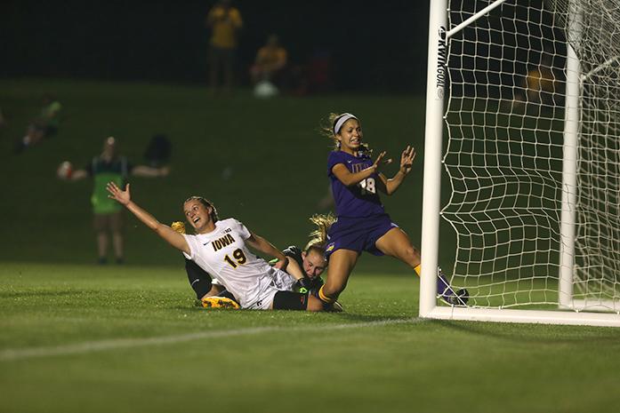 FILE+-+Iowa+midfielder+Karly+Stuenkel+scores+the+game-winning+goal+on+her+way+down+during+the+game+on+Tuesday%2C+September+1.+The+Hawkeyes+defeated+the+Panthers%2C+2-1+in+overtime.+%28The+Daily+Iowan%2FRachael+Westergard%29