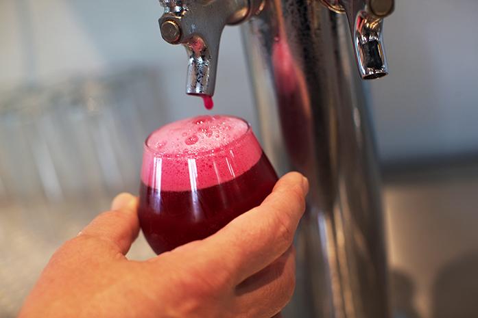 A bartender from Brew Lab pours a glass of beet-orange-lyme Kombucha on Tuesday, Aug. 30, 2016.  Wild Culture Kombucha, owned by Rachelle Schmidt and Tim Roed, is a fairly new business with multiple locations including 30 Hop, Pullman and Trumpet Blossom. (The Daily Iowan/Brooklynn Kascel)