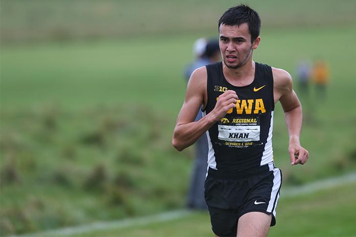 Hawkeye runner Kallin Khan has his eyes on the finish line at Ashton Cross Country Course on October 1, 2016. Men Iowa runners placed first in their race against Western Illinois and South Dakota. (The Daily Iowan/Karley Finkel)