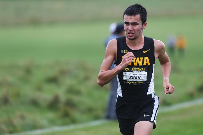 Hawkeye runner Kallin Khan has his eyes on the finish line at Ashton Cross Country Course on October 1, 2016. Men Iowa runners placed first in their race against Western Illinois and South Dakota. (The Daily Iowan/Karley Finkel)