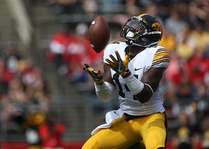 Iowa defensive back Desmond King catches a punt return during the Iowa-Rutgers game at High Point Solution Stadium at Piscataway on Saturday, Sept. 24, 2016. The Hawkeyes defeated the Knights, 14-7. (The Daily Iowan/Margaret Kispert)