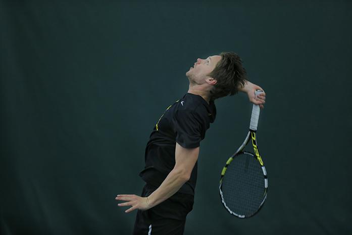 Iowas Robin Haden serves the ball during the Iowa-Minnesota meet in the Hawkeye Tennis and Recreation Complex on Sunday, March 28, 2016. The Hawkeyes defeated the Golden Gophers, 4-1. (The Daily Iowan/ Margaret Kispert)
