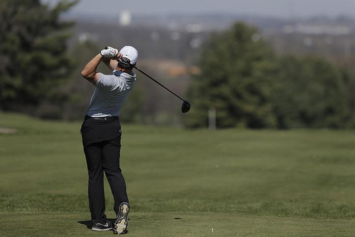 Iowa junior Carson Schaake drives the ball of the tee at Finkbine Golf Course on Saturday April 16, 2016. Iowa tied for second in the Hawkeye Invitational. (The Daily Iowan/ Alex Kroeze)