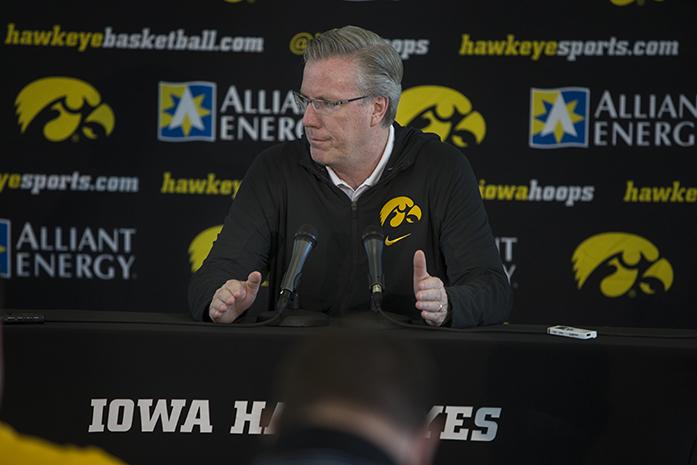 Iowa+head+coach+Fran+McCaffery+gestures+during+mens+basketball+media+day+press+conference+in+the+Feller+Room+in+Carver-Hawkeye+Arena+on+Wednesday%2C+October+5%2C+2016.+The+Hawkeyes+will+play+their+first+regular+season+game+on+Friday%2C+November+11%2C+at+Carver-Hawkeye+Arena+at+8%3A30+p.m.+against+Kennesaw+State.+%28The+Daily+Iowan%2FJoseph+Cress%29