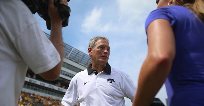 Iowa+head+coach+Kirk+Ferentz+gets+interviewed+after+the+Iowa-Illinois+State+game+in+Kinnick+on+Saturday%2C+Sept.+5%2C+2015.+The+Hawkeyes+defeated+the+Redbirds%2C+31-14.+%28The+Daily+Iowan%2FMargaret+Kispert%29