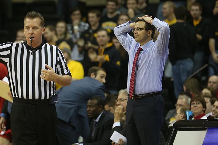 Nebraska head coachTim Miles reacts during the Iowa-Nebraska game in Carver-Hawkeye Arena on Tuesday, Jan. 5, 2016. The Hawkeyes defeated the Cornhuskers, 77-66. (The Daily Iowan/Margaret Kispert)